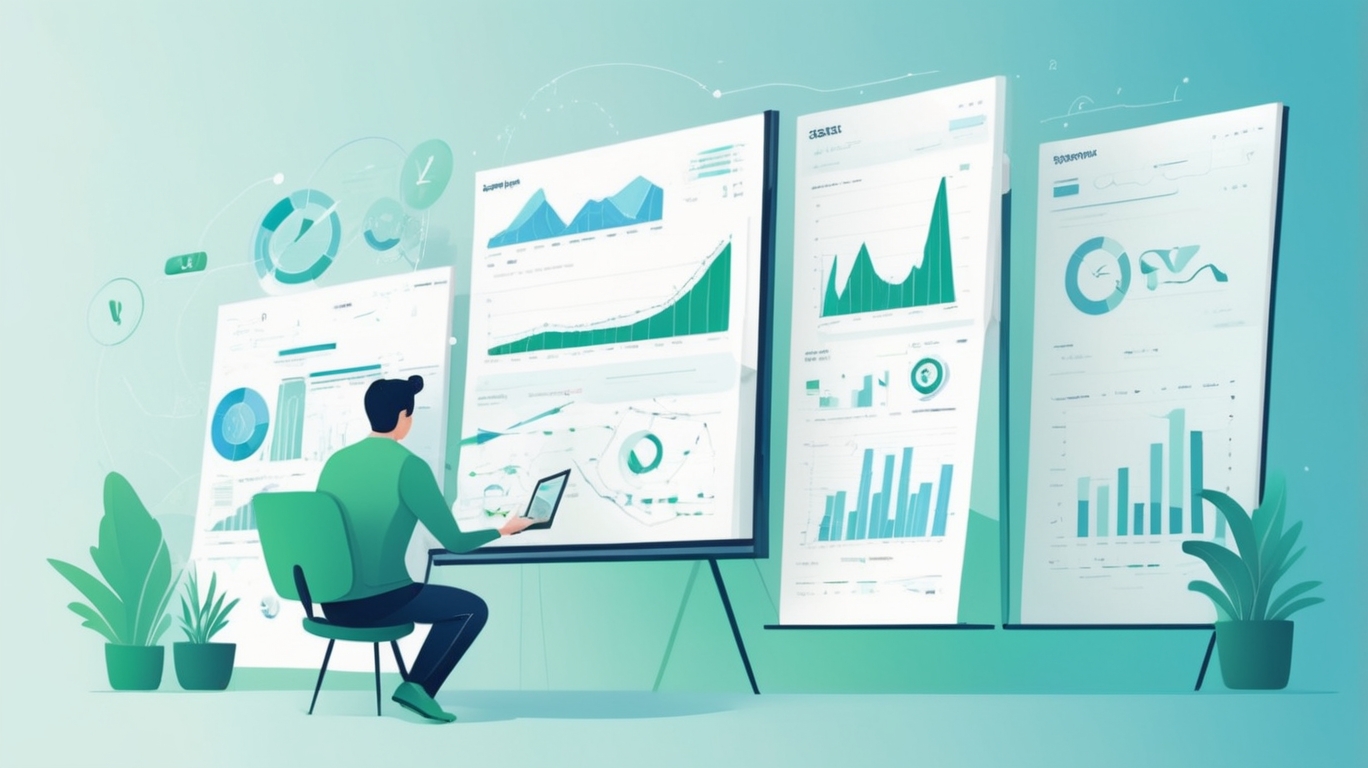 Минималистичная графика, показывающая панель Google Search Console на фоне специалиста, символизирующего рост органического трафика.